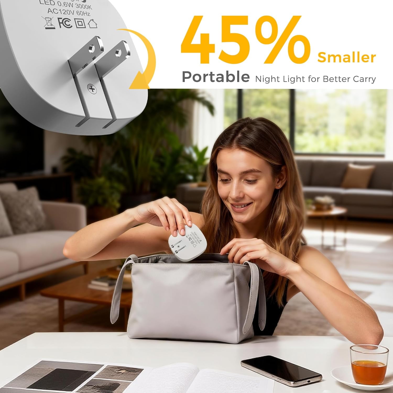 Night Light Plug in, Foldable Night Lights Plug into Wall with Dusk to Dawn Sensor, 2 Brightness Level, Ideal Nightlight for Bathroom, Hallway, Kitchen, 3000K Soft White, 2 Pack