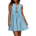 thumbnail image 1 of VEKDONE Robe d'Été Plissée Sans Manches à Lacets Col Rond Décontractée pour Femmes Bleu L, 1 of 9