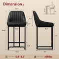 thumbnail image 3 of HomeZeer Bar Stools Set of 2, 300LB Capacity Farmhouse 24" Counter Height PU Leather Bucket Seat & Metal Legs, Modern Low Back Stools for Kitchen Island & Dining, Black, 3 of 8