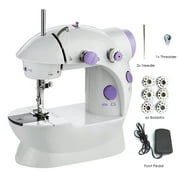 Mini Sewing Machine Handheld Portable Electric Sewing Machines Adjustable 2-Speed with Foot Pedal for Kids Childrens Beginners Purple Embroidery Machine with LED Light for Home Sewing