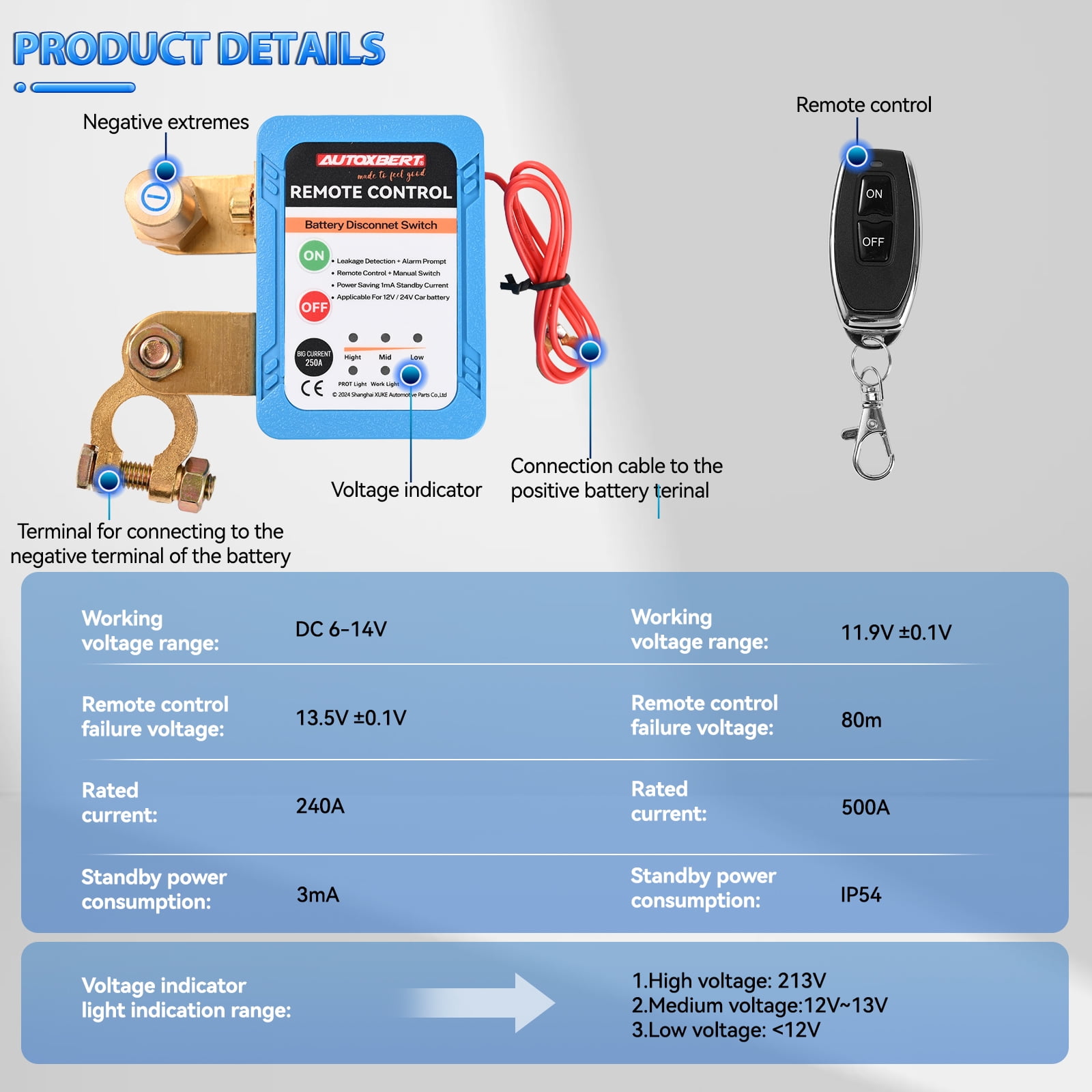 OEMASSIVE Car Remote Battery Disconnect Switch 12V 240A Battery Kill Switch for Auto RV ATV