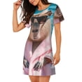 thumbnail image 2 of Honeii Island Vacation Guinea Pig Print Women's Loose Short Sleeve Nightgown, Soft Cotton Sleepwear, Comfy Loose Fit Pajama Dress for Sleep and Lounge, 2 of 6