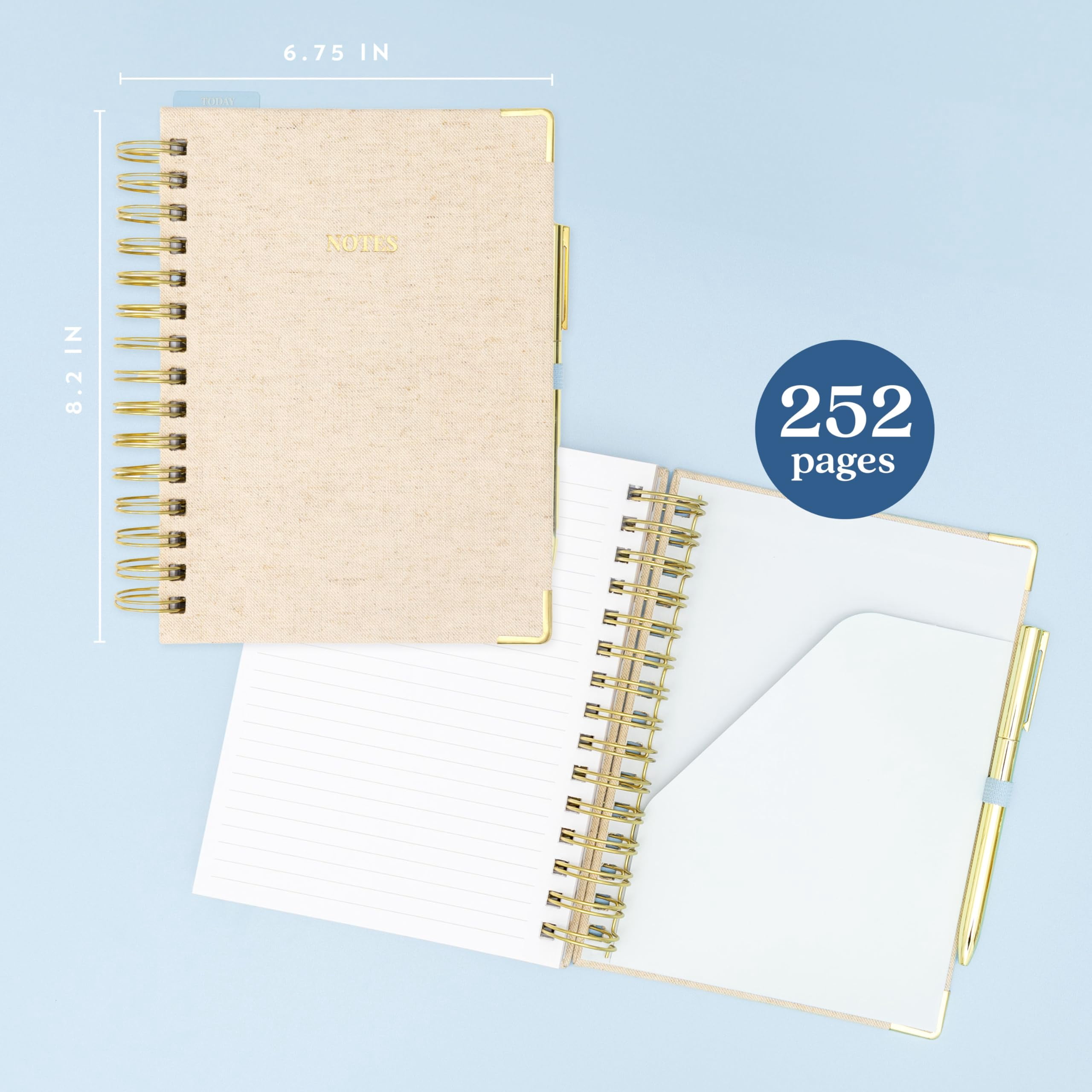 Lined Spiral Journal  Linen Hardcover Notebook With Matching Gel Pen 252 Pages 8 In X 5 - 100 Gsm Paper For Home Office Notes & Gifts (pink)