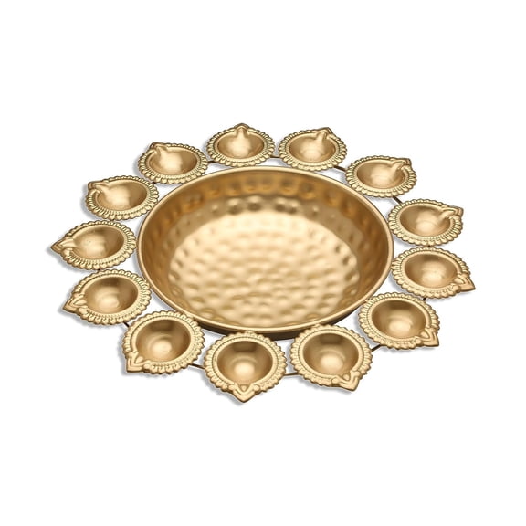Copper Metal Decorative Metal Diya Traditional Diya Urli Tealight Holder Golden Bowl for Floating Flowers Home,Office Wedding Decor Size 14 Inches