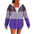 thumbnail image 3 of Women's Zipper Hoodie Coat with Drawstring Long Sleeves Pockets Fashionable Top Blouse for Casual Streetwear Loungewear and Travel Outfits | CSEONE,Purple L, 3 of 8