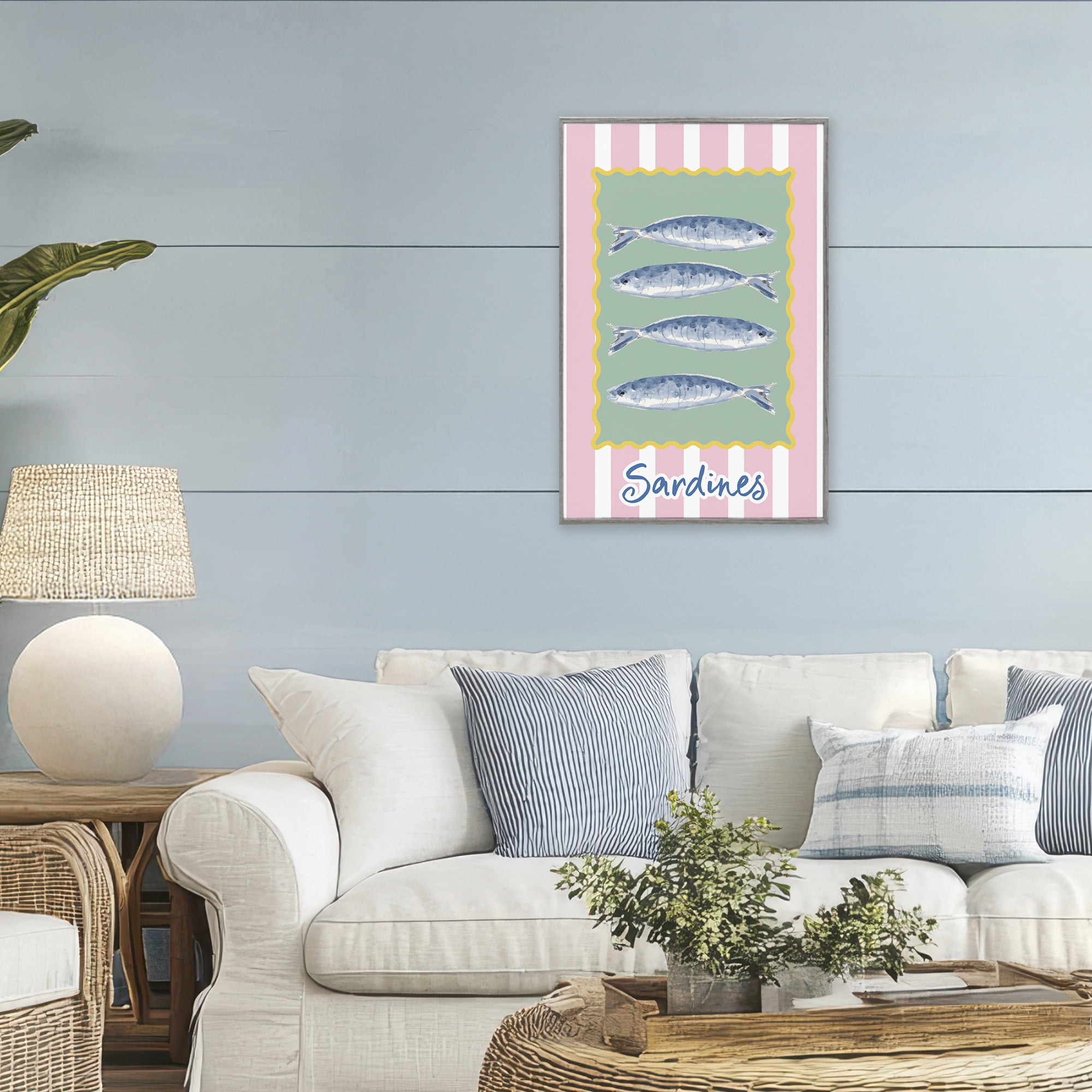 Stupell Industries Pastel Striped Sardines Gray Framed Giclee Art, design by Patricia Pinto
