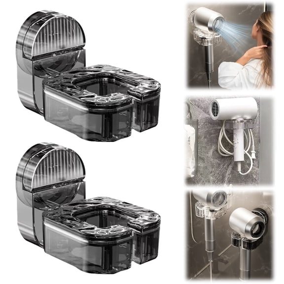 Rotating Hair Dryer Holder - Punch-Free Suction Cup Wall Mount, 360° Adjustable Blow Dryer Stand for Bathroom, Vanity & Gym, Space-Saving Styling Tools Organizer (Transparent Black)
