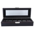thumbnail image 4 of Six Grid Watch Box PU Leather Watch Storage Box Black Display Jewelry Wristwatch Organizer, 4 of 14