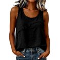 thumbnail image 2 of VBVC Women's Cotton Linen Frayed Trim Tank Tops , Ladies' Casual Summer Crew Neck Blouses , Breathable Sleeveless Shirts For Women,Black,S-2XL, 2 of 7