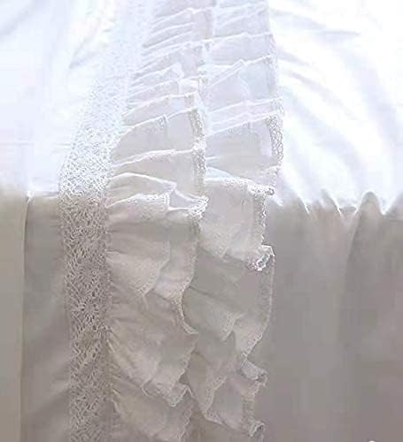 2-Pack Bright White Pillow Shams Cases Covers with Ruffles and Embroidery Lace Egypt Cotton King Size 20"X36" Princess Girls Bed