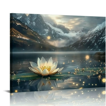 Zen Canvas Wall Art White Lotus Flower Pictures Wall Decor Yoga Spa Meditation Painting Zen Spiritual Artwork Home Decoration for Bathroom Yoga Room Living Room