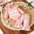 thumbnail image 2 of JUMEYU Baby Girl Winter Outfits Newborn Newborn Infant Baby Girl Clothes Rib Knit Ruffle Romper Floral Pants Cute Headband Set 0 3 6 9 12 18 Months (Pink,0-3 Months), 2 of 5