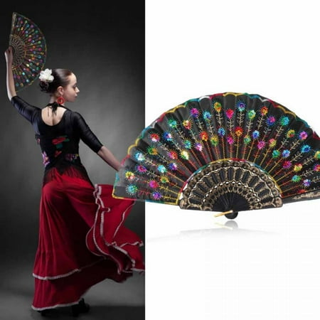 

1Pcs Hand Folding Fan Embroidered Peacock Folding Handheld Fan Folding Fans for Party Wedding Dancing Performance Decoration