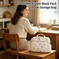 thumbnail image 5 of Portable Quilted Padded Book Storage Bag With Detachable Shoulder Strap, Cute Pink Bow Print Dustproof Bible Prayer Book Carry Case Multi Pocket Zipper Tote For Women Church Travel Daily, 5 of 6