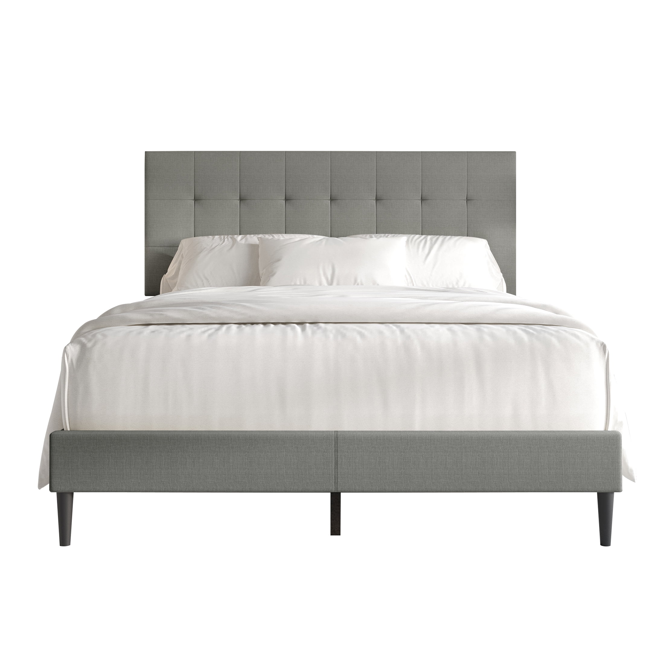 Castle Place Classic Linen Upholstered Full Platform Bed, Light Grey