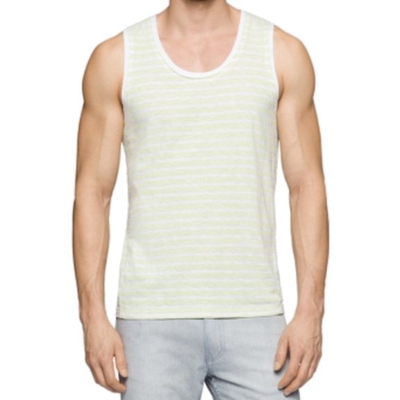 Calvin Klein Mens Striped Tank Top, Green, Large