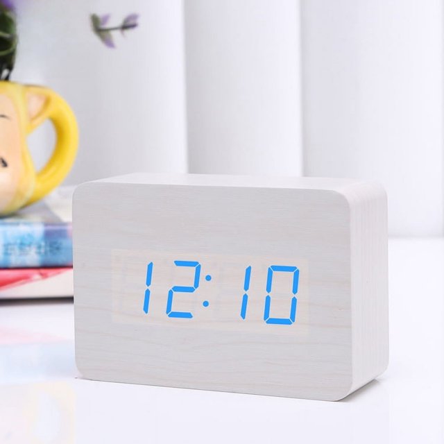Reloj de madera LED silencioso electrónico con pantalla digital, reloj despertador de madera rectangular, reloj de madera de escritorio