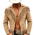 thumbnail image 2 of Hulanddfd Mens Jacket Faux Suede Fringe Coat, Collared Long Sleeve Outerwear with Pockets, Casual Western Wear, 2 of 5