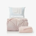 thumbnail image 1 of Dawn 7-Piece College Dorm Bedding Bundle in Roxie Pink, Twin XL Comforter Set, Sheets, Pad, Pillow & Blanket, Pinch Pleat, Pinks, Whites & Metallic, 1 of 6