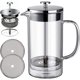 thumbnail image 1 of Cafetera de prensa francesa, prensa de café de vidrio de borosilicato de doble pared de acero inoxidable 304, con sistema de filtración múltiple, 2 filtros adicionales, 600 ml 20 oz transparente, 1 of 8