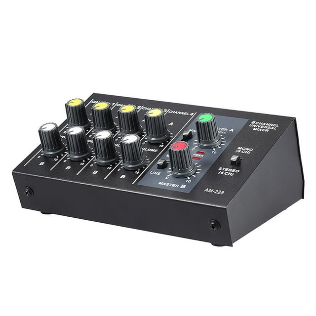 Yeacher AM-228 Ultra-compact Low Noise 8 Channels Metal Mono Stereo Audio Sound Mixer with Power Adapter Cable