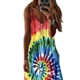 thumbnail image 3 of ORQ Women V-Neck Sleeveless Colorful Vortex Loose Print Strap Dress, 3 of 4