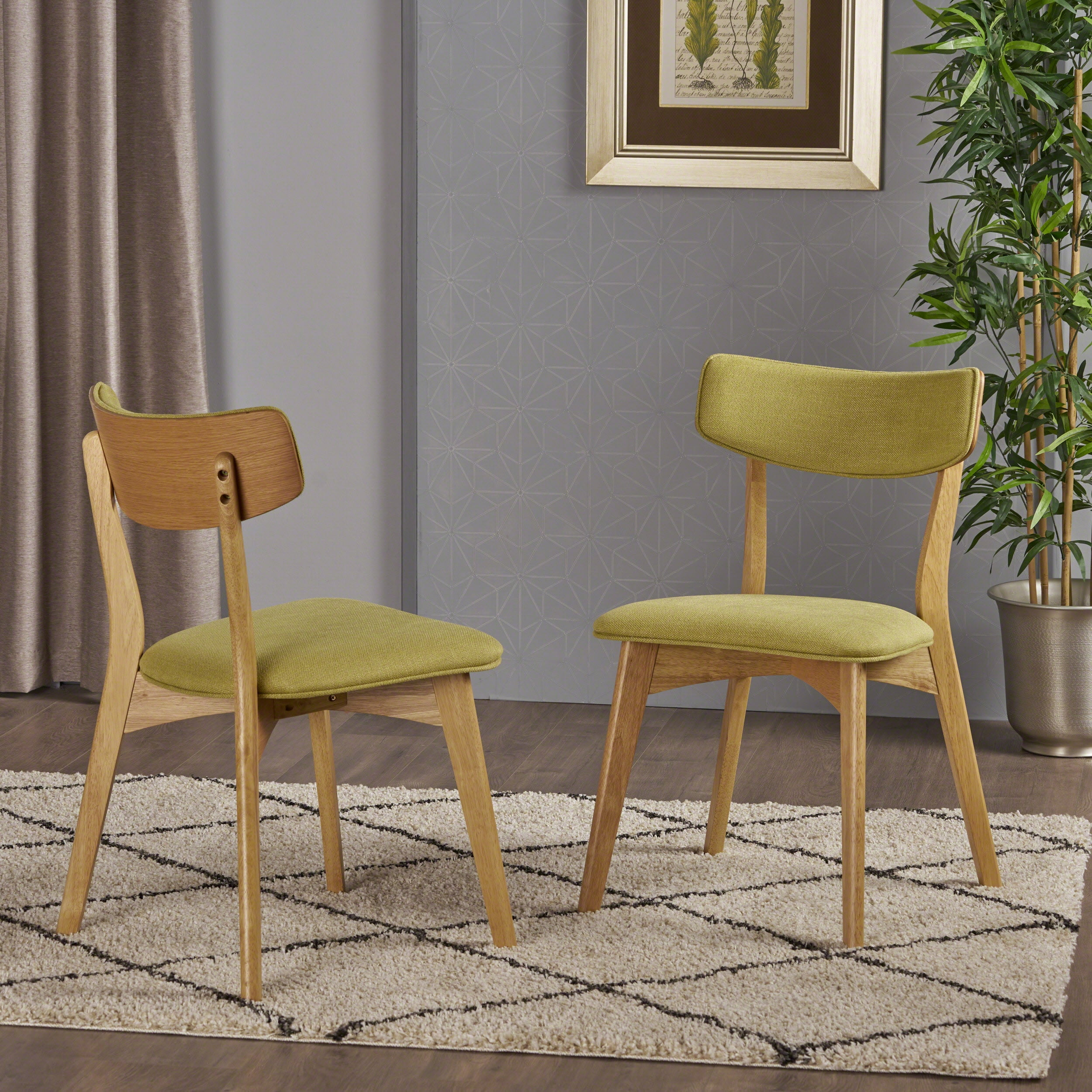 Noble House Mid Century Modern Fabric Dining Chairs with Finished