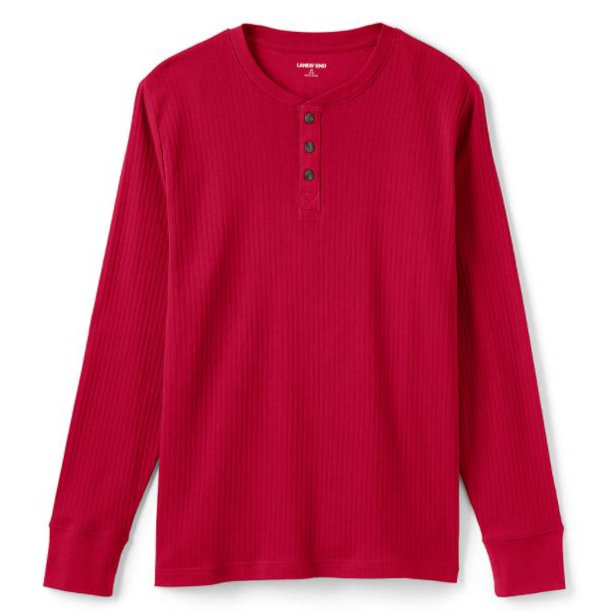 Lands End Men's Size Large Tall, Knit Ribbed Pajama Henley Shirt, Rich Red