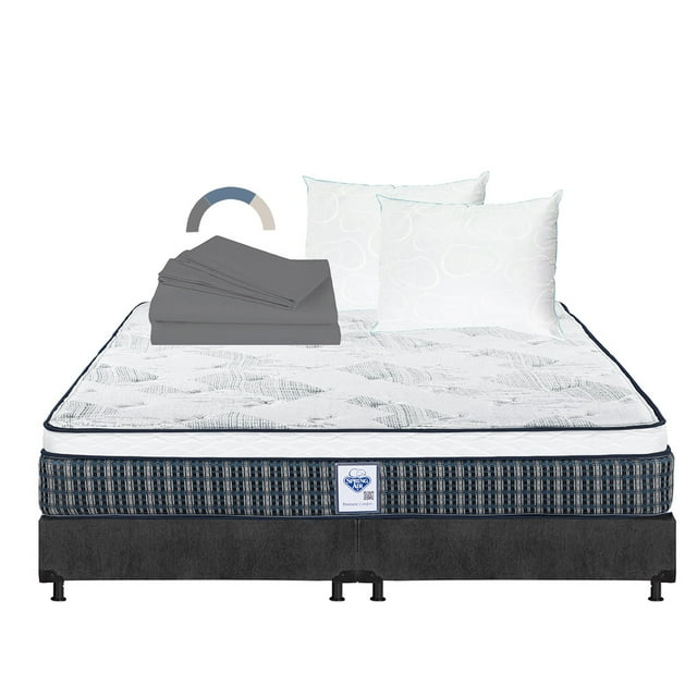 Colchón King Size Spring Air Cardona + Box + 2 Almohadas Osos + Sábanas Basic