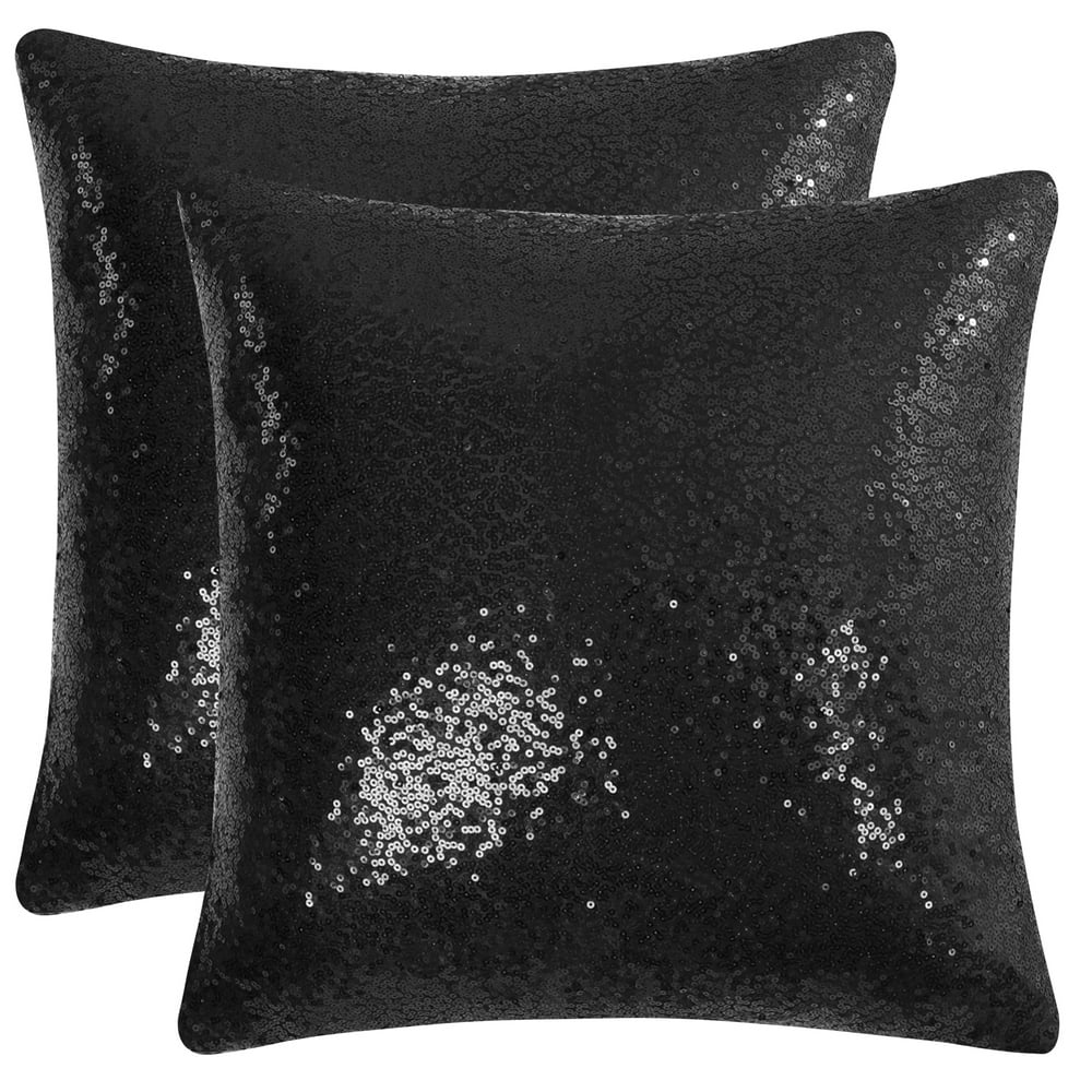 Unique Bargains 2 Pack Sequins Decorative Throw Pillow Covers 16" x16" Black