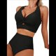 thumbnail image 2 of Conjuntos de Bikini Texturizados para Mujer, Trajes de Baño con Parte Superior y Cintura Alta. Negro M, 2 of 8