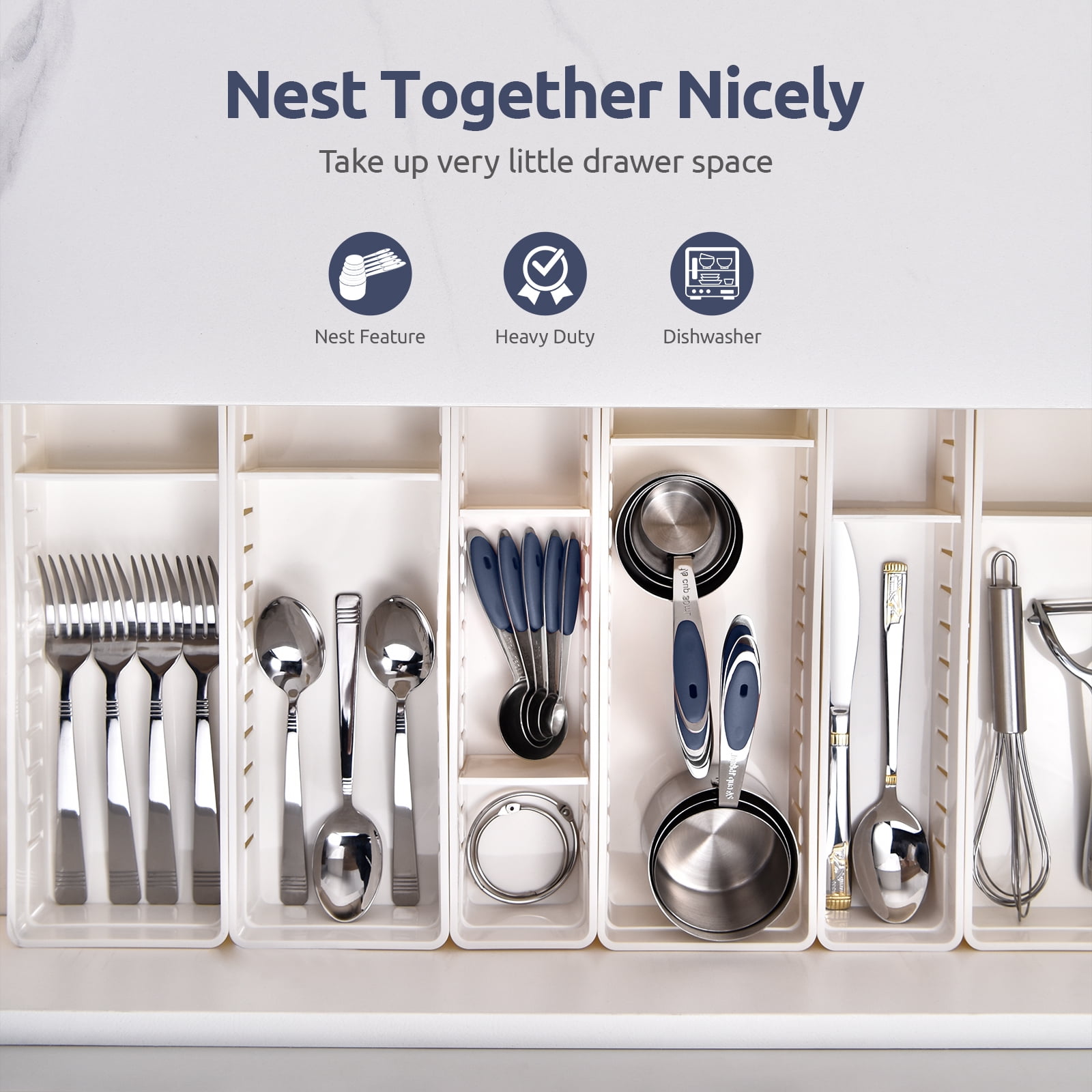 U-Taste 18/8 Stainless Steel Measuring Cups and Spoons: 10-Pcs Metal Stacking Measure Set for Baking Cooking with Strengthened Welds (Midnight Blue)