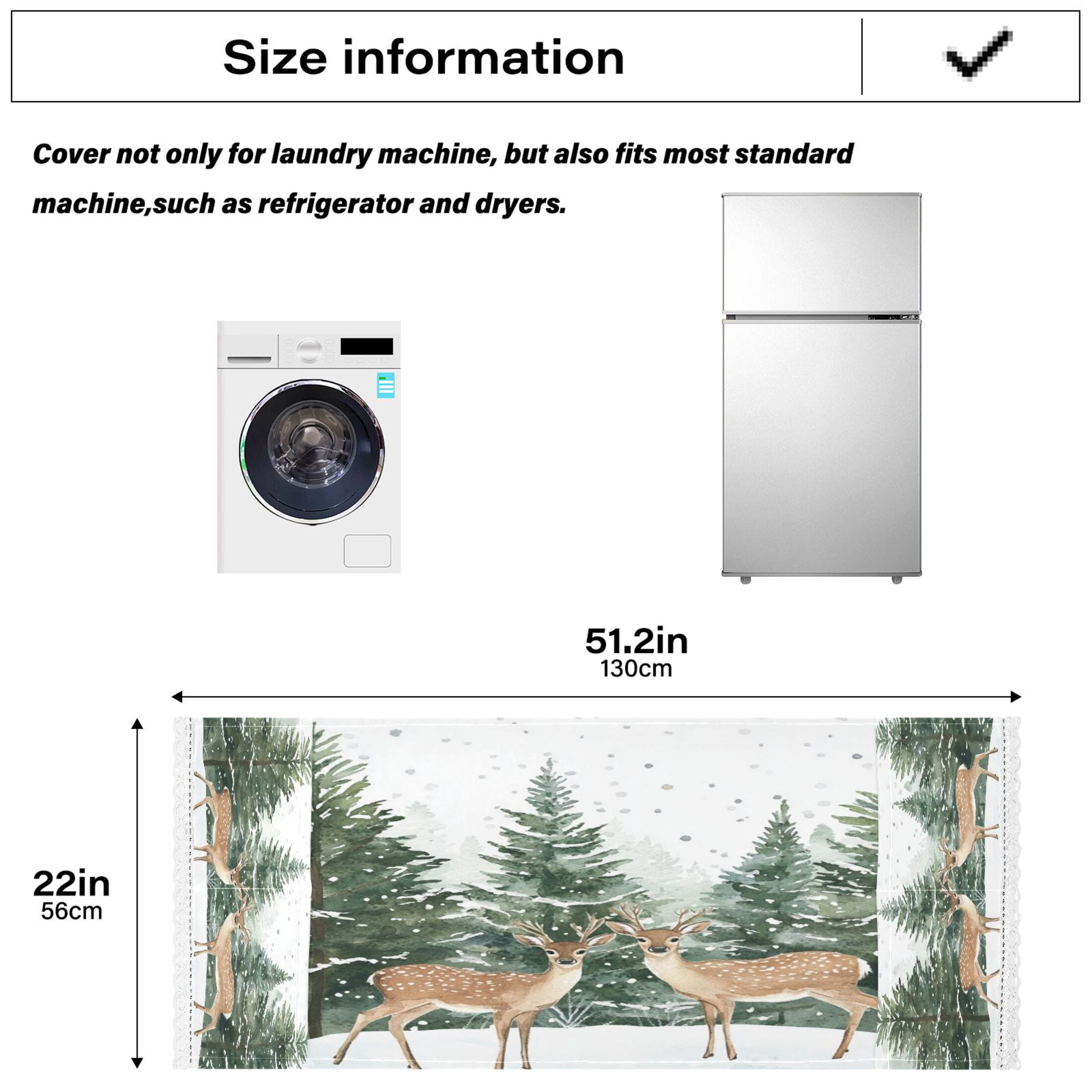 Two Deer Are in The SnowWasher and Dryer Covers Dust-Proof and Oil Resistant Fridge Cover with 4 Storage Pockets Washing Machine Top Cover for Laundry Kitchen Home 51.2 x 22 In