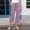 Purple cotton linen capri pants for women a1, variant on Cagogo Women Plus Size Capri Pants Cotton Linen Elastic Waist Flowy Loose Casual Cropped Palazzo Trousers Solid Summer Beach Lounge Pants, Light Blue 2XL