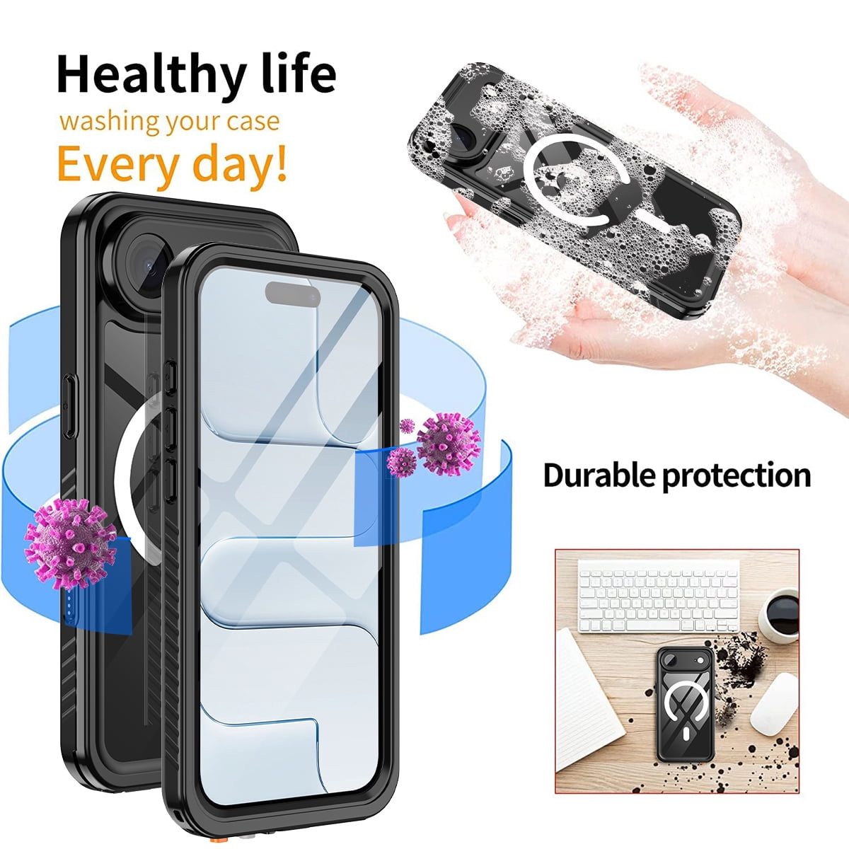 Casetego for iPhone Air Waterproof Case,Compatible with Mag-safe,with Built-in Screen Protector Full-Body Snowproof,Dustproof and Shockproof Protective Magnetic for iPhone Air 2025 Phone Case,Black