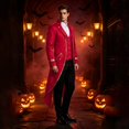 thumbnail image 4 of Tailcoat Tuxedo Jacket, Pirate Coat, Frock Coat Magician, Vampire Costume, Mens Pirate Coat Steampunk Tailcoat Halloween | Medieval Gothic Vampire Frock Coat, Joker Costume , Theme Party, Red L, 4 of 7