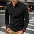 thumbnail image 2 of Men Polo Shirts Fall Winter Long Sleeve Tops Solid Color Button Down Collared Casual Soft Shirts for Men, 2 of 9
