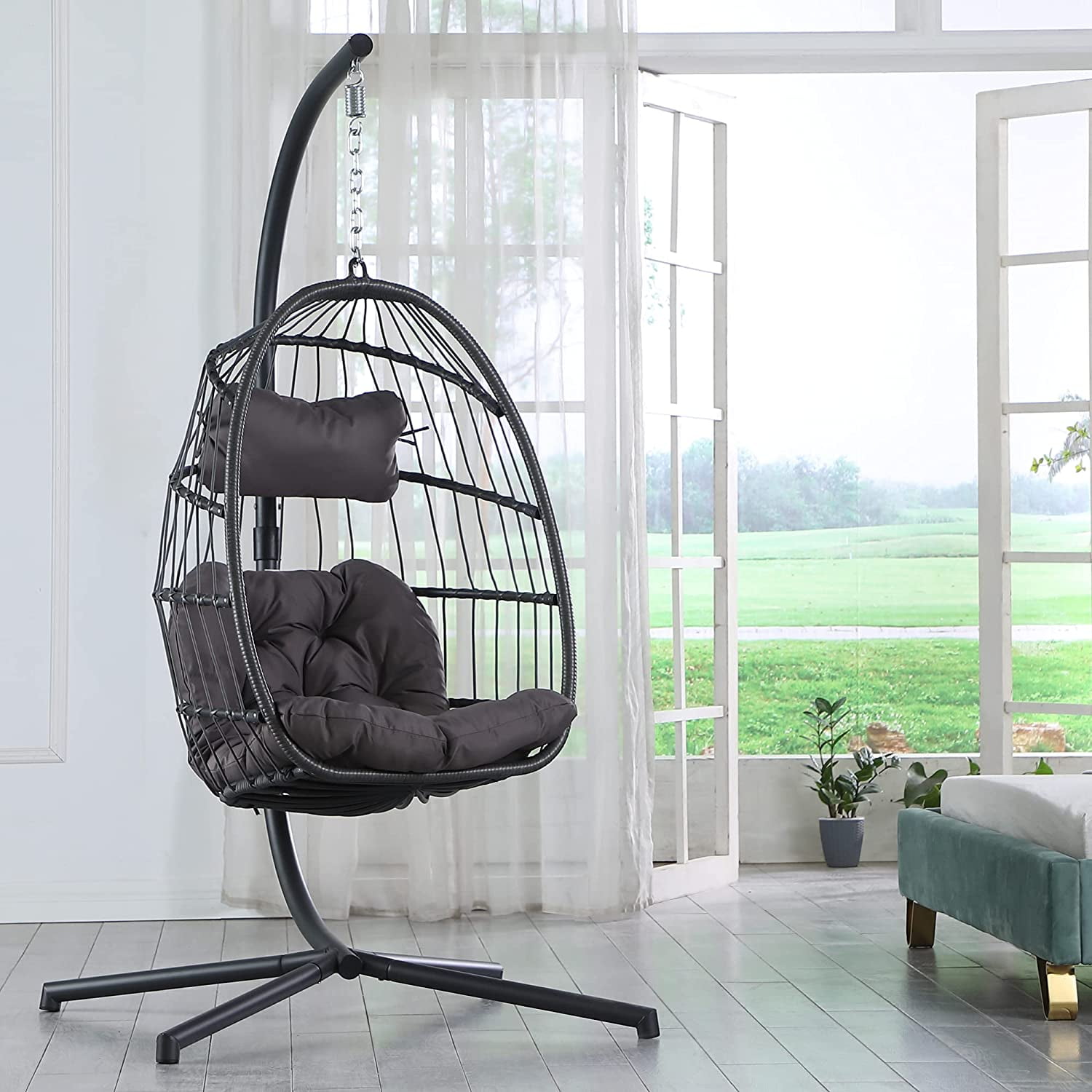Indoor Hanging Swing Chair With Cushion Safety Rocking Seat Home Decoration A+ 
