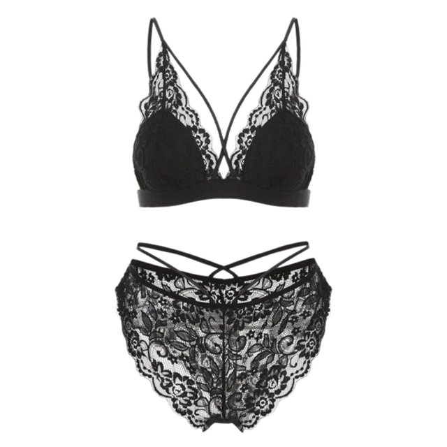 Gibobby Conjuntos de bragas de encaje Conjunto de lencería para mujer, con tirantes ajustables y recorte de cintura alta, con tirantes ajustables(Negro, M)