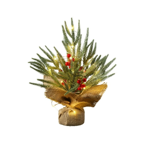 12-inch Lighted Tabletop Christmas Tree Small Artificial Christmas Tree Mini Christmas Tree With Red Berry Pinecones And Burlaps Base Ideal For A Home