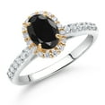 thumbnail image 2 of Gem Stone King 10K White Gold Black Sapphire White White Lab Grown Diamond Halo Engagement Ring for Women (1.41 Cttw, Oval 7X5MM, Gemstone September Birthstone, Size 6), 2 of 4