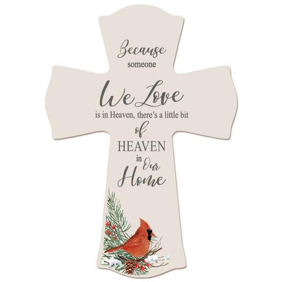 Memorial Wooden Wall Cross 8x11 Cardinal Bereavement Gift for Loss on Loved One – Because Someone We Love