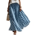 thumbnail image 4 of Boho Skirts for Women Summer Midi Length Loose Fit Plaid Long Flowy Elastic Waist A-Line Skirt Beach Vacation Blue XXL(XXL), 4 of 6