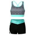 thumbnail image 2 of YONGHS Kids Girls 2 Piece Tankini Swimsuit Sport Crop Top Crisscross Tank with Swimming Shorts Set Geometric Black 12, 2 of 6