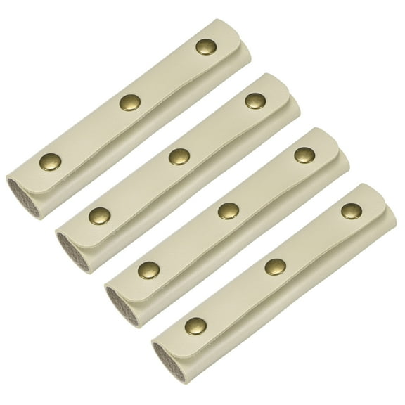 Uxcell 4Pcs Leather Handle Wrap with 3 Metal Clasps for Suitcases,Light Grey