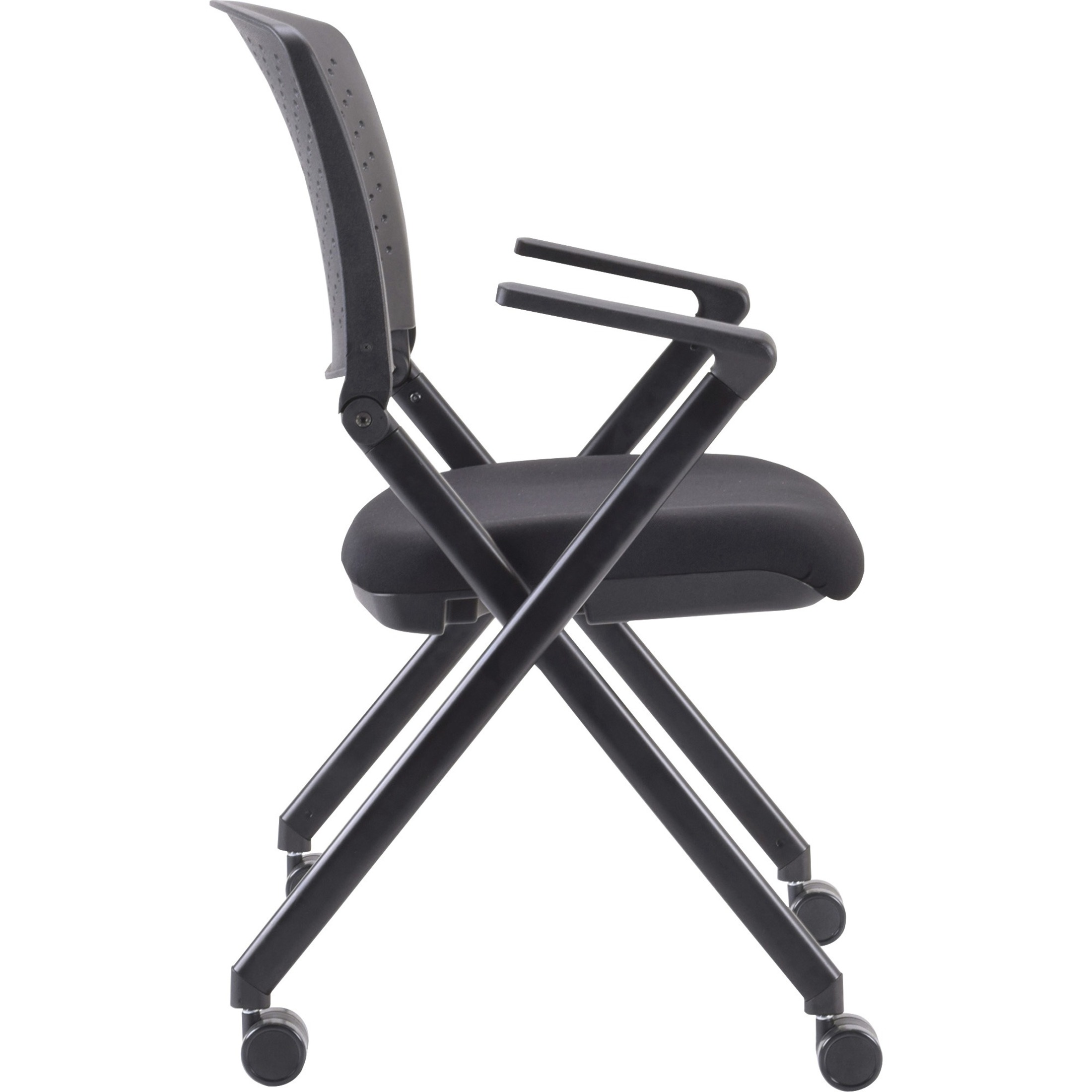 Lorell Plastic Arms/Back Nesting Chair Black Fabric Seat - Black Plastic Back - Metal Frame - 24.4" Width x 22.9" Depth x 35.4" Height - 2 / Carton - image 3 of 6