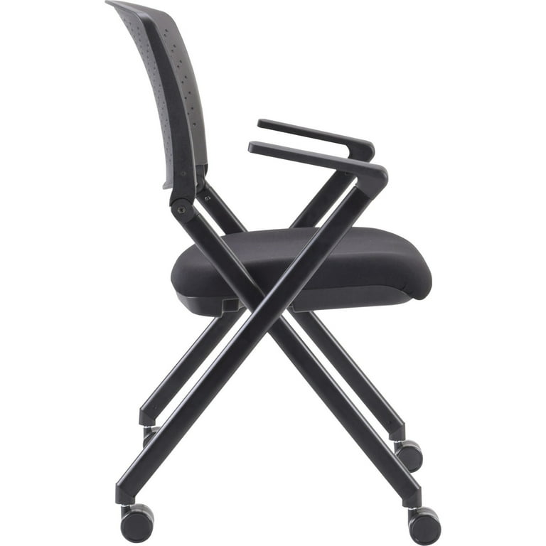 Lorell Upholstered Foldable Nesting Chairs - Black Fabric Seat - Black Plastic Back - Metal Frame - 2 / Carton Lorell Upholstered Foldable Nesting Chairs - Black Fabric Seat - Black Plastic Back - Metal Frame - 2 / Carton