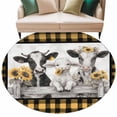 thumbnail image 2 of Summer Floral Round Living Room Rugs 5 ft, Watercolor Sunflower Funny Farm Cow Sheep Yellow Plaid Washable Area Rug with Non-Slip Sturdy Edge Binding Round Carpet for Entryway Kitchen Bathroom, 2 of 9