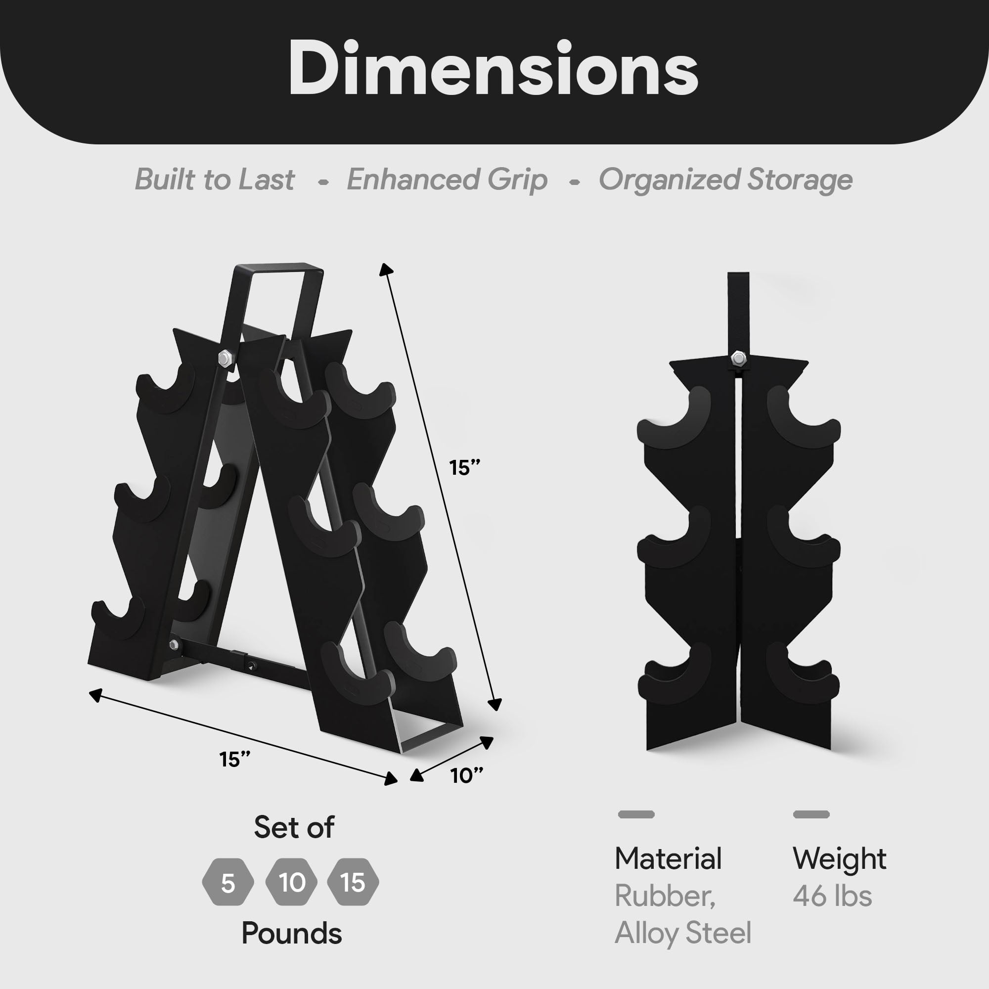 BalanceFrom 60 lb Rubber Coated Iron Dumbbell Hex Weights Set with A-Frame Rack, Black