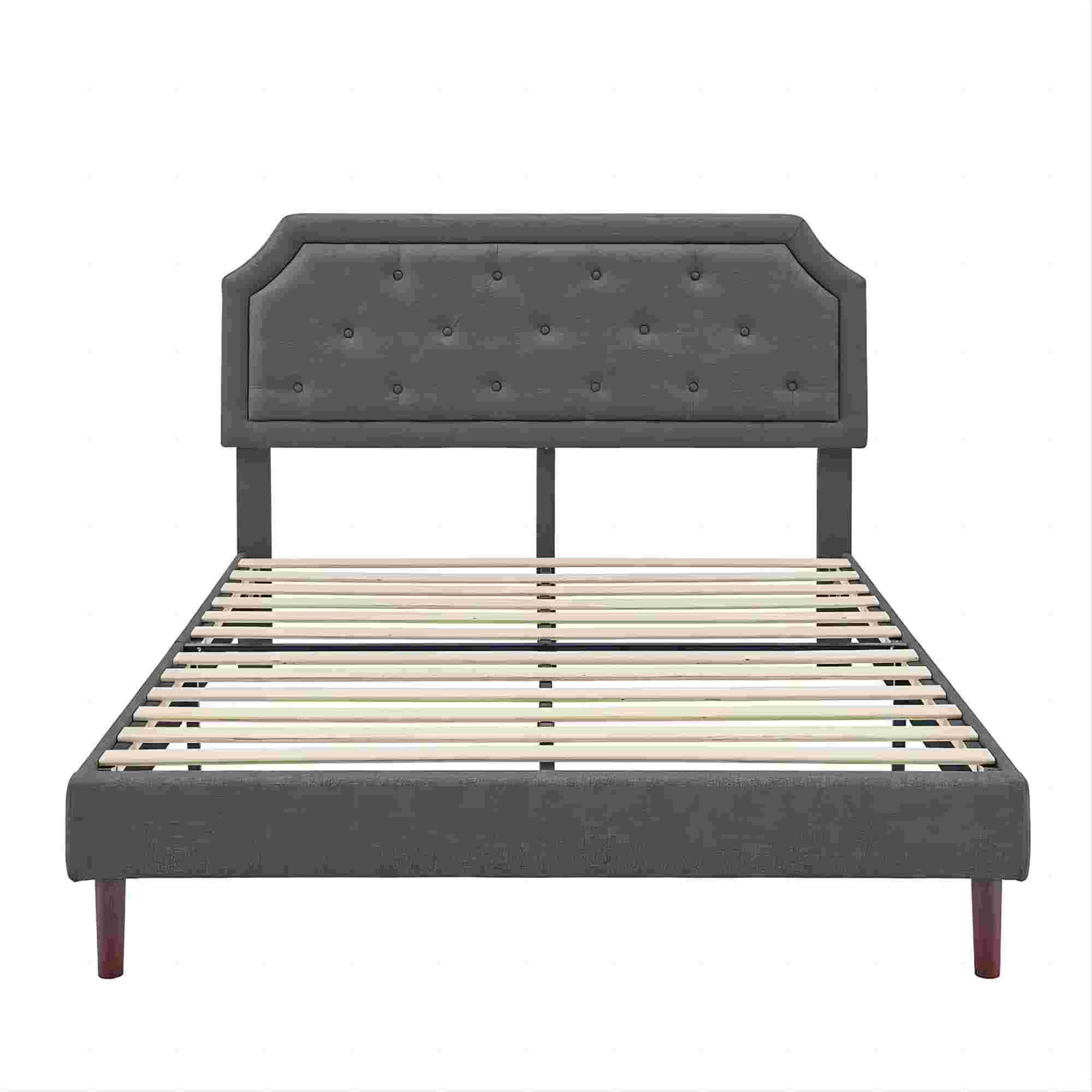 BSHTI TWIN Size Platform Bed Frame,with Upholstered Headboard,Adjustable Headboard,Linen Upholstery, and Center Support Leg, Easy Assembly Grey